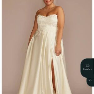 Embroidered pleated satin ball gown wedding dress size 10 ivory